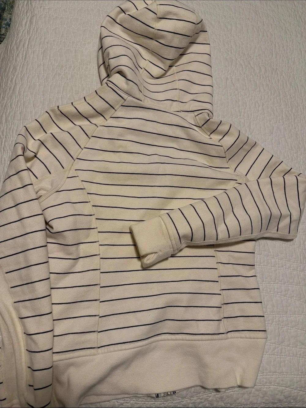 lululemon athletica Cream and Navy Striped Full‑Zip Bomber Hoodie